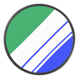 スポーティ鮮やかな青の緑の白のスラントレーシングストライプ アイスホッケーパック