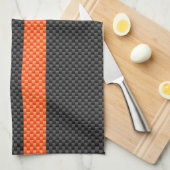 スポーティ鮮やかオストライプレンジ炭素繊維スタイル キッチンタオル (四つ折り)