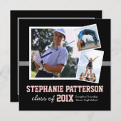 スポーティ3フォト卒業発表ブラックピンク 招待状 (正面/裏面)