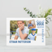 スポーティ3フォト卒業発表ホワイトブルー 招待状 (スタンド正面)