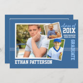 スポーティ3フォト卒業発表青白 招待状 (正面/裏面)