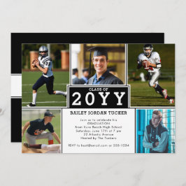 スポーティ5フォト白黒卒業招待状 案内状