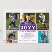 スポーティ5 – フォトパープルホワイト卒業招待状 案内状 (正面)