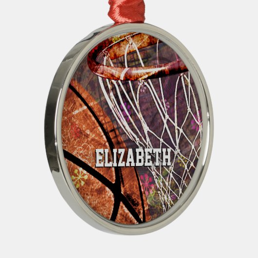 スポーティ・ガールズバスケットボールとフープ彼女の名前 メタルオーナメント (右)