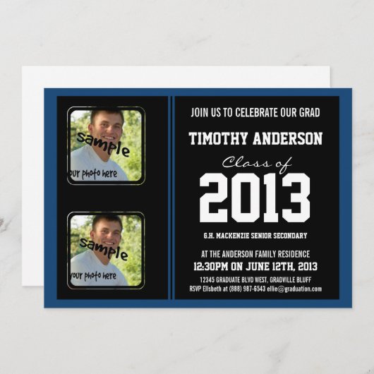 スポーティ·ボーイ·グラッド·ブラックとモナコ·ブルーの2枚の写真 招待状 (正面/裏面)