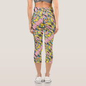 スポーティ，稲妻ピンクとグリーン抽象芸術アートdesi カプリレギンス (裏面)