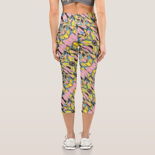 スポーティ，稲妻ピンクとグリーン抽象芸術アートdesi カプリレギンス (裏面)