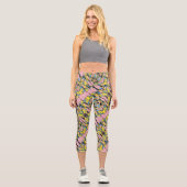 スポーティ，稲妻ピンクとグリーン抽象芸術アートdesi カプリレギンス (正面)