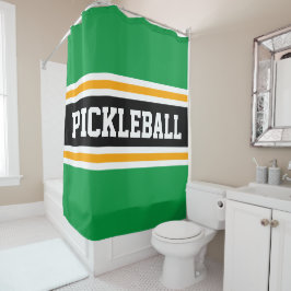 スポーティPICKLEBALLおもしろいグリーンブラックレーシングストライプズ シャワーカーテン