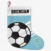 スポーテパーソナライズされたィ・ストライプス・サッカー・ボール・ライト・ブルー スモールクリスマスストッキング (正面)