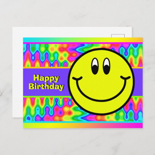 スマイサイケデリックル顔絵文字誕生日はがき ポストカード (正面/裏面)