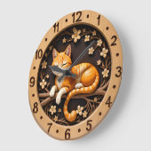 スマイリングオレンジテビー猫の春 ラージ壁時計 (傾斜)