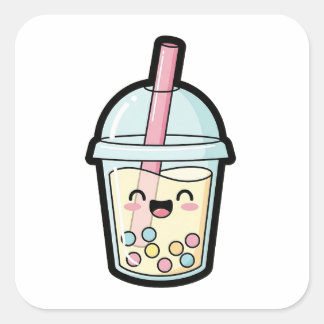 スマイリングカップケーキ – かわいいイラスト スクエアシール