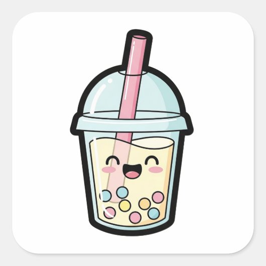 スマイリングカップケーキ – かわいいイラスト スクエアシール (正面)