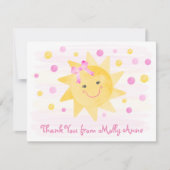 スマイリングサンシャインピンク＆イエローのドットガール サンキューカード (正面)