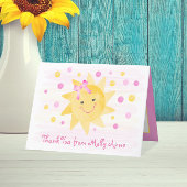 スマイリングサンシャインピンク＆イエローのドットガール サンキューカード