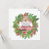 スマイリングスノーマンクリスマスリース カード (正面/裏面インサイチュ)