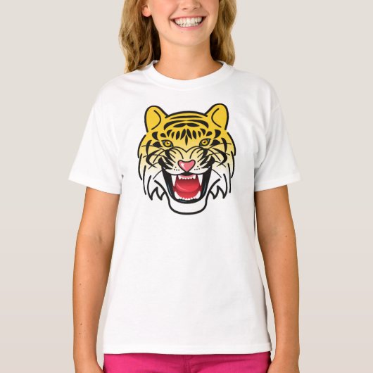 スマイリングタイガーフェイスアートワーク-21876 Tシャツ (正面)