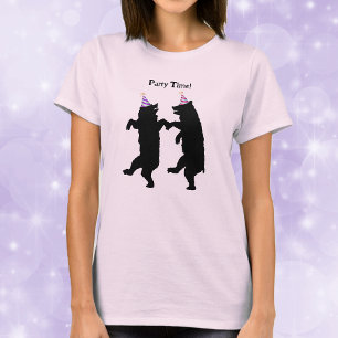 スマイリングパーティタイム 黒くま ダンスしま模様ハット Tシャツ