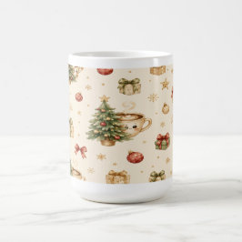 スマイリングホットコチョレートカップとモミの木のクリスマス コーヒーマグカップ