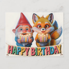 スマイリング ガーデン ノームとキツネの子 誕生日 ポストカード