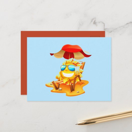 スマイリーサンラウンジオンビーチ椅子はがき ポストカード (正面/裏面インサイチュ)