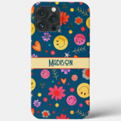 スマイリーブルーかわいいおもしろいキッズインスピレーションiPhoneケース Case-Mate iPhoneケース (裏面)