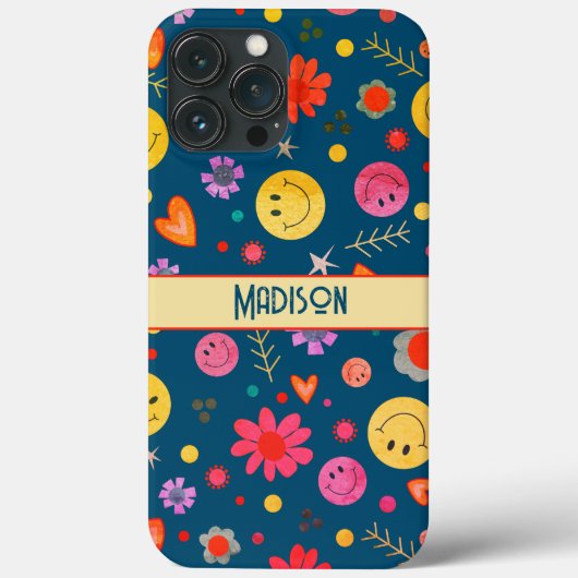 スマイリーブルーかわいいおもしろいキッズインスピレーションiPhoneケース Case-Mate iPhoneケース (裏面)