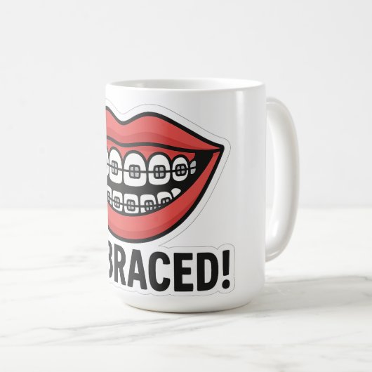 スマイリーブレースおもしろいステッカー – カラフルリップ コーヒーマグカップ (正面右)