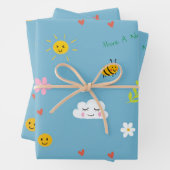 スマイリー雲、蜂、花のシームレスなパターン ラッピングペーパーシート (インサイチュ)