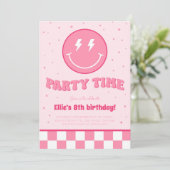 スマイリー プレッピー フェイス ガール ピンク 誕生日 ご招待 招待状 (スタンド正面)