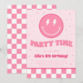 スマイリー プレッピー フェイス ガール ピンク 誕生日 ご招待 招待状 (正面/裏面)