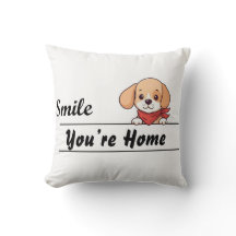 スマイルあなたはホーム、かわいい子犬の装飾用クッションデザイン