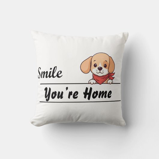 スマイルあなたはホーム、かわいい子犬の装飾用クッションデザイン クッション (正面)