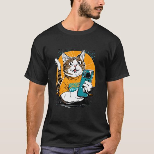 スマイルおもしろいをスナップするCat Selfie_1 Tシャツ (正面)