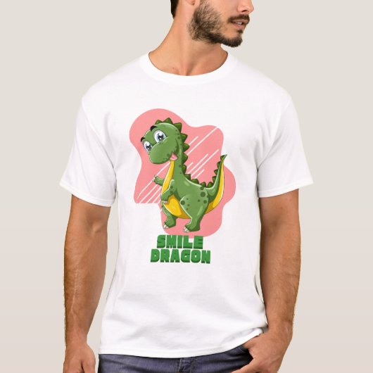 スマイルおもしろいドラゴンTシャツ – かわいいDino Tシャツ (正面)
