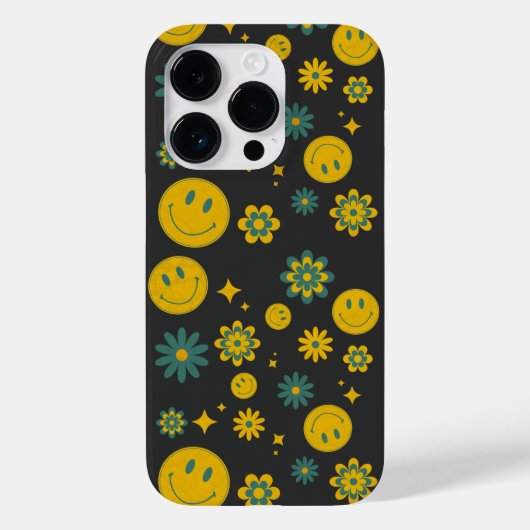 スマイルおもしろい顔及び溝状の花 Case-Mate iPhoneケース (裏面)