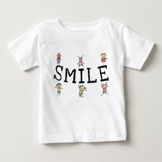 スマイルかわいいマンガのステックフィギュア子ども遊たち ベビーTシャツ (正面)