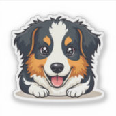 スマイルがかわいいオーストラリアン・シェパードの子犬ステッカー シール (正面)