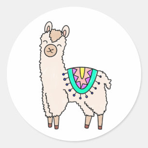 スマイルがかわいいリャマ アルパカのキャラクターイラスト ラウンドシール