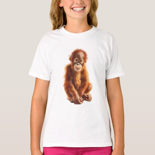 スマイルが可愛いベビーオランウータンのキャラクター キッズ Tシャツ (正面)