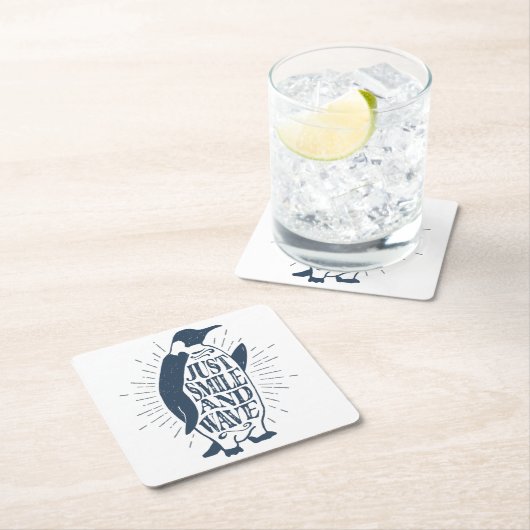 スマイルとウェーブペンギン スクエアペーパーコースター (インサイチュ)