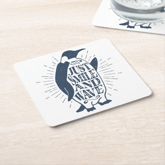 スマイルとウェーブペンギン スクエアペーパーコースター (アングル)