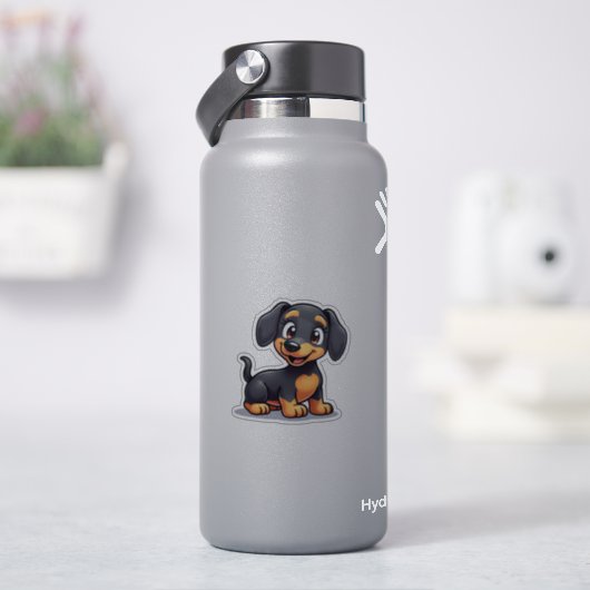 スマイルのかわいいダックスフンドの子犬イラスト シール (HydroFlask)