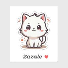 スマイルの白い子猫 – かわいいパステルアート シール