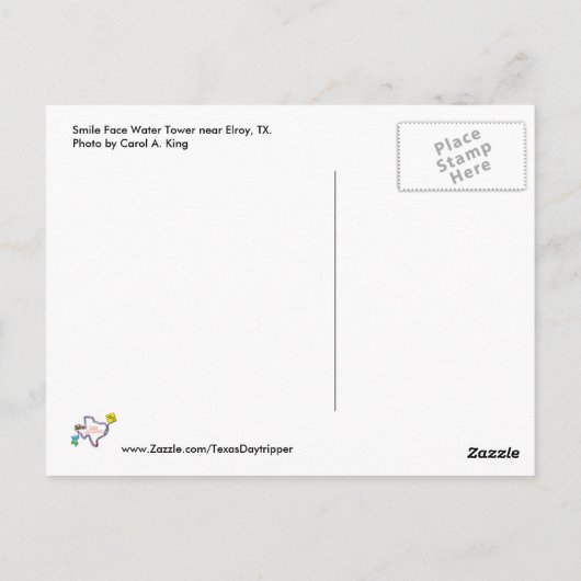 スマイルの顔の給水塔、Elroy、TX ポストカード (裏面)