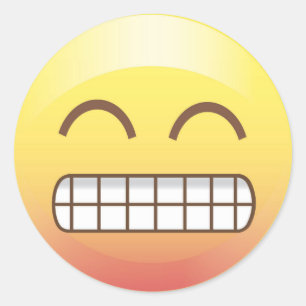 スマイルの黄色のEmojiの歯を見せるステッカー ラウンドシール
