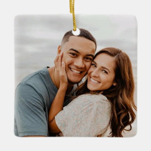 スマイルは愛、クリスマス結婚。 セラミックオーナメント (正面)