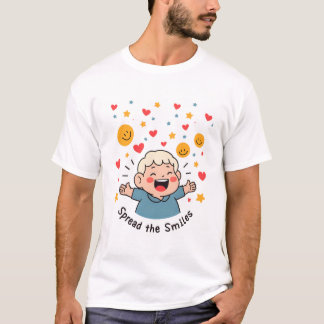 スマイルを広げよう - かわいい＆陽気な落書き風キャラクター Tシャツ