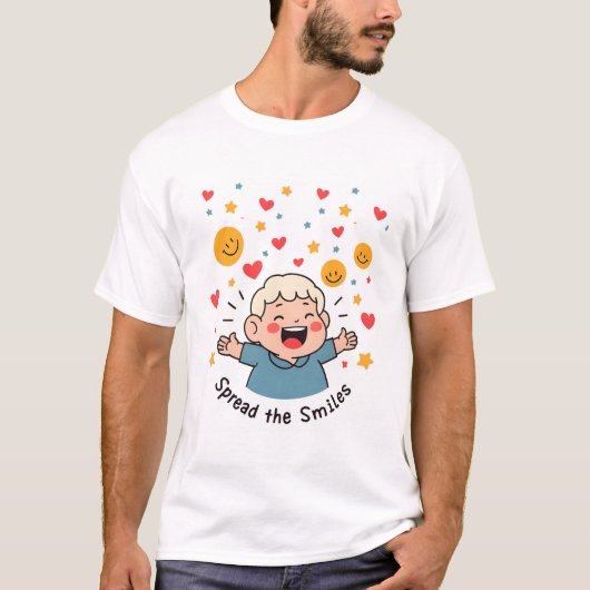 スマイルを広げよう - かわいい＆陽気な落書き風キャラクター Tシャツ (正面)